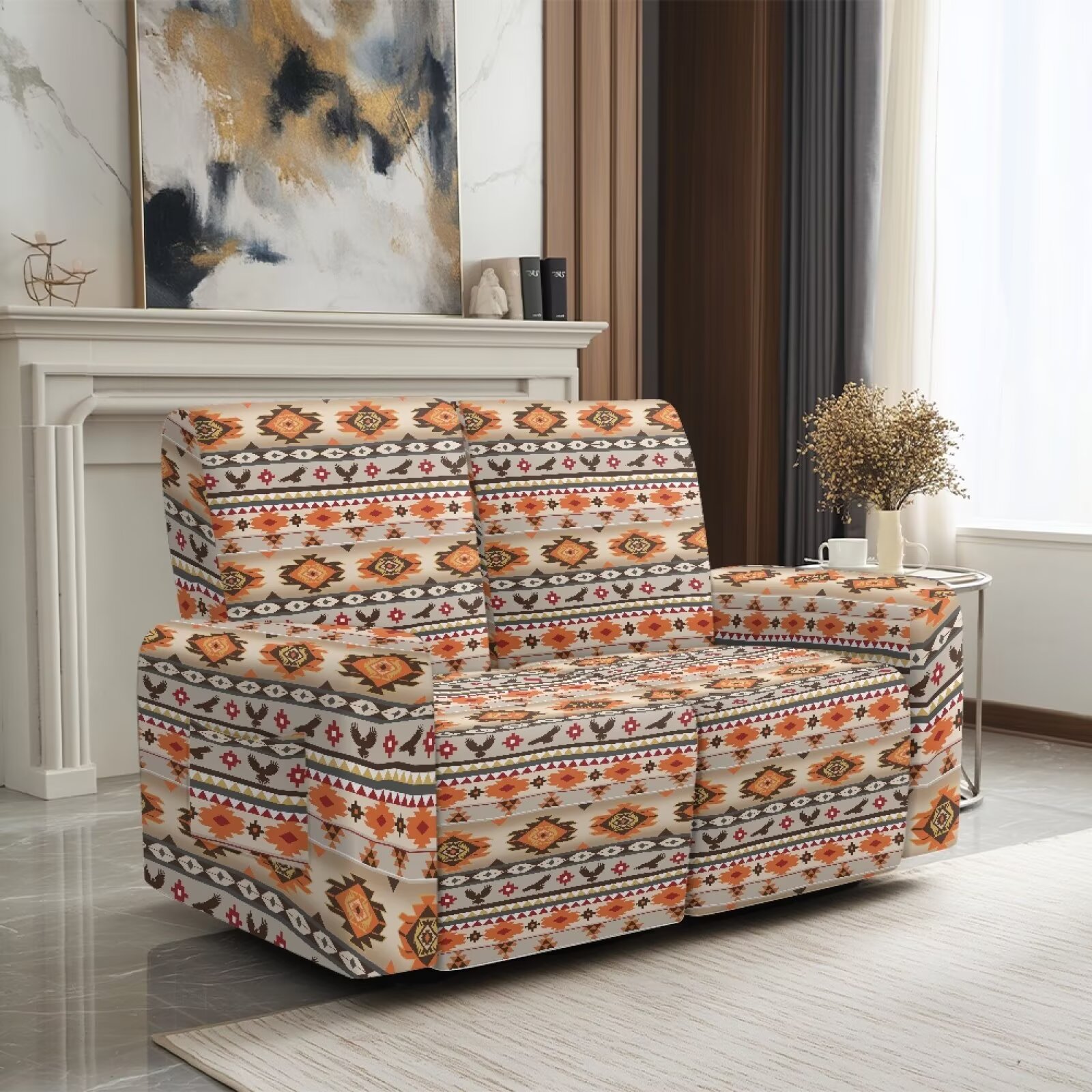 Yuyamidu Aztec Loveseat Recliner Covers 2 Seater Washable Reclining Sofa Covers for Livving Room Soft Recliner Slipcovers with Elastic Edge Gift for Friends