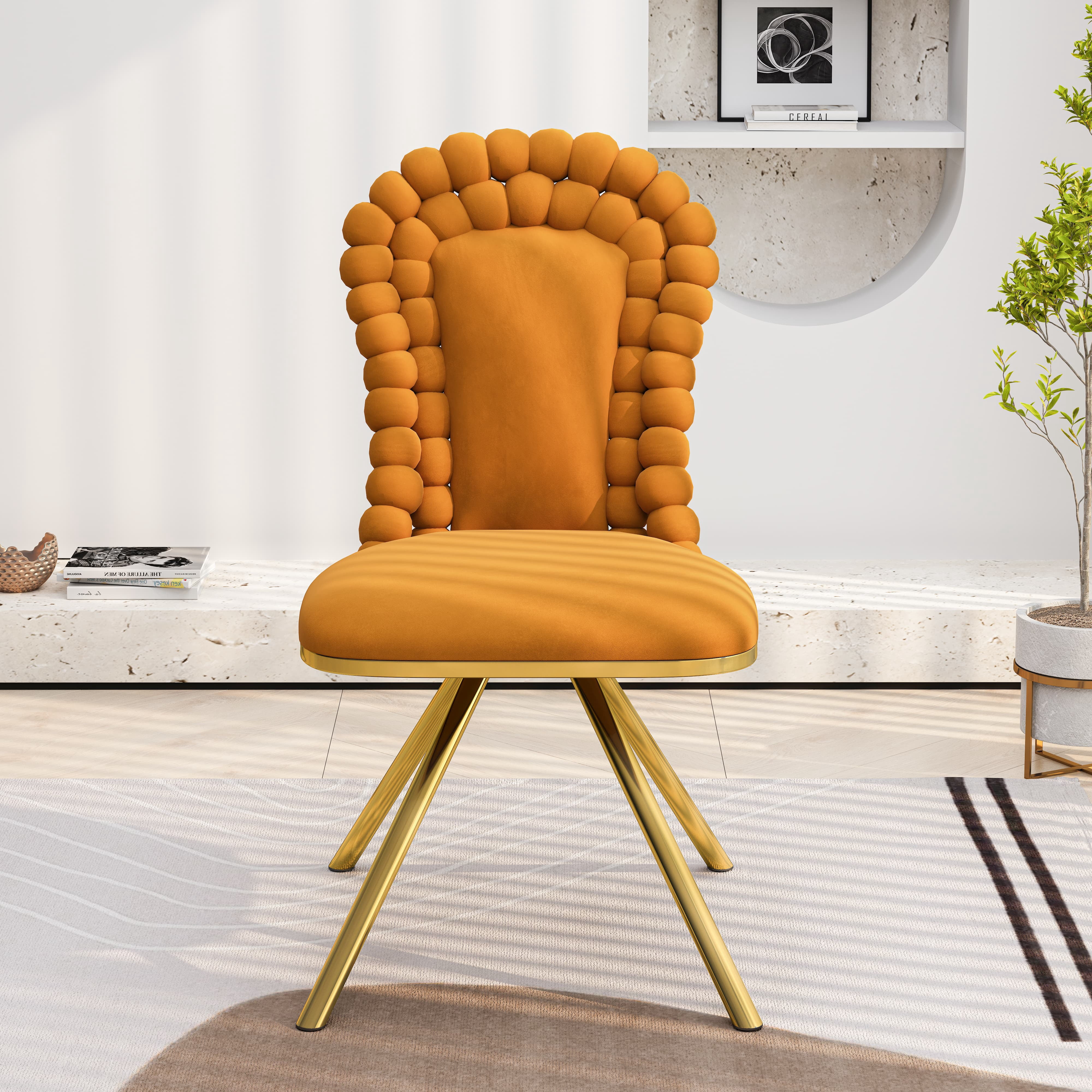 Aukfa Velvet Dining Chairs Set of 2, 360° Swivel Upholstered Accent Chairs for Bedroom/Living Room,Orange