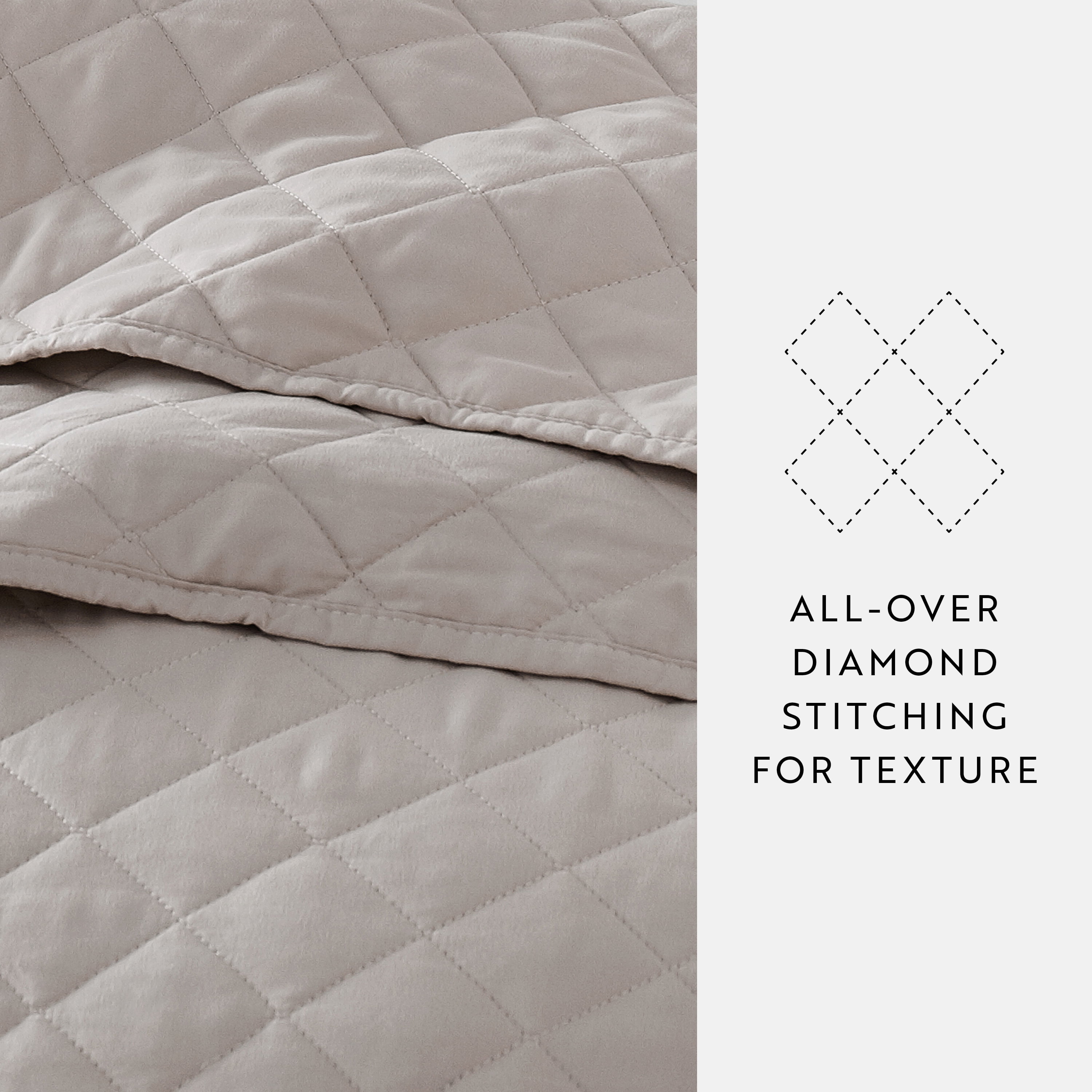 Noble Linens 3-Piece Latte Diamond Stitch Quilt Set, Full/Queen