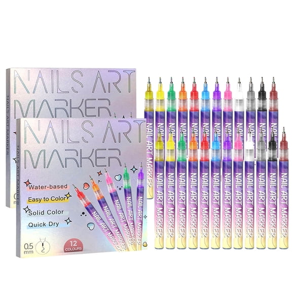 Sowhatbuy Nail Art Pens, 12 Colors Nail Art Pens Set Nails Art Markers Polish Pen for 3D Nail Art, Nails Arts Tools for Graffiti Dotting Drawing Painting Point Liner (2 Set)