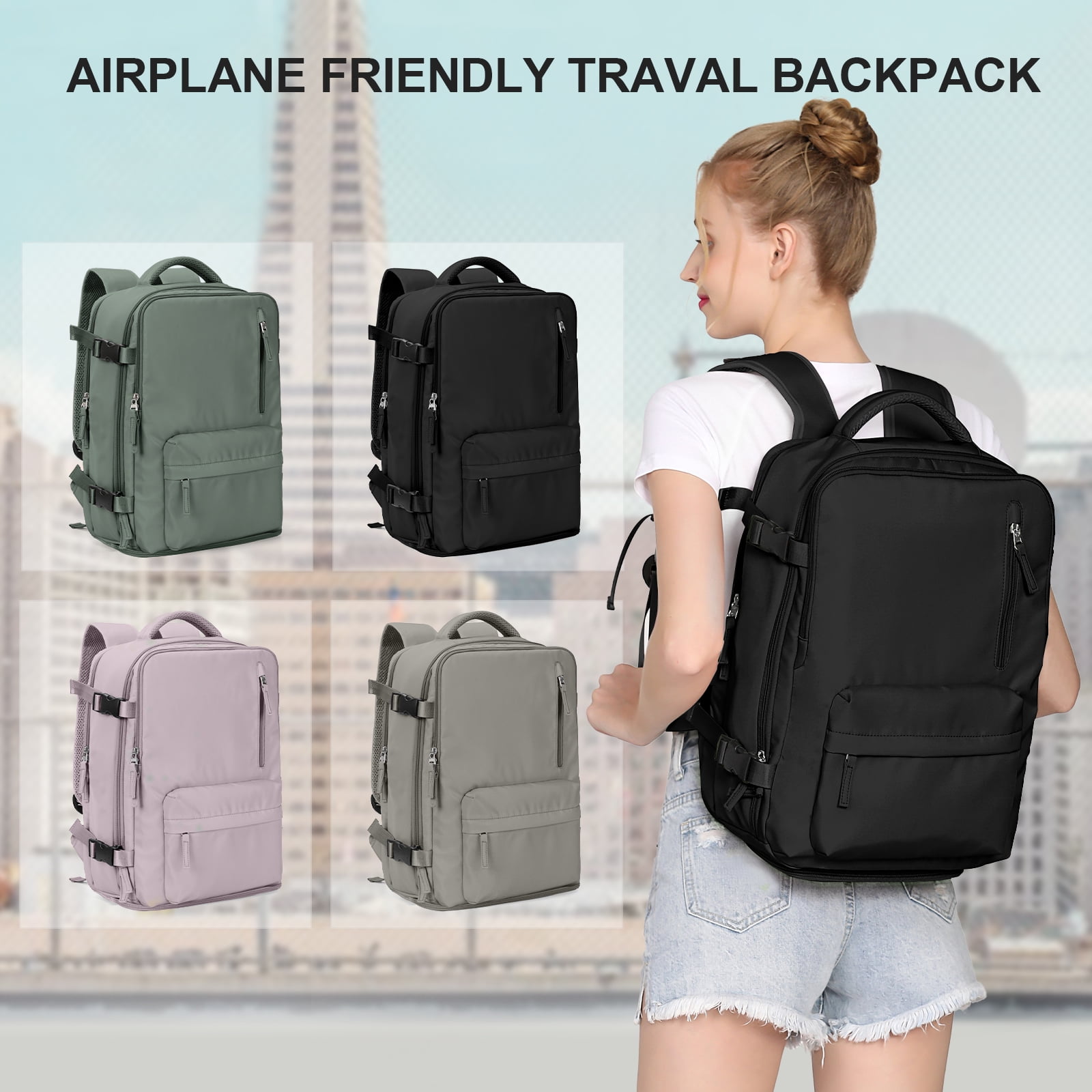 Large Travel backpacks for Adults, Flight Personal Carry on Backpack for Women Men, Approved Airlines Back Pack Carry-ons Mochilas de Viaje, Waterproof Luggage Laptop Backpack Black