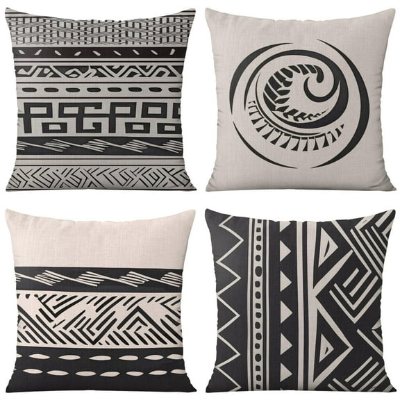 Geometric Abstract Decorative Throw Pillows,Modern Mid Century Throw Pillow Covers 16"x16", Set Of 4, Linen Study Sofa Cushion Cover Indoor Living Room Home Decor