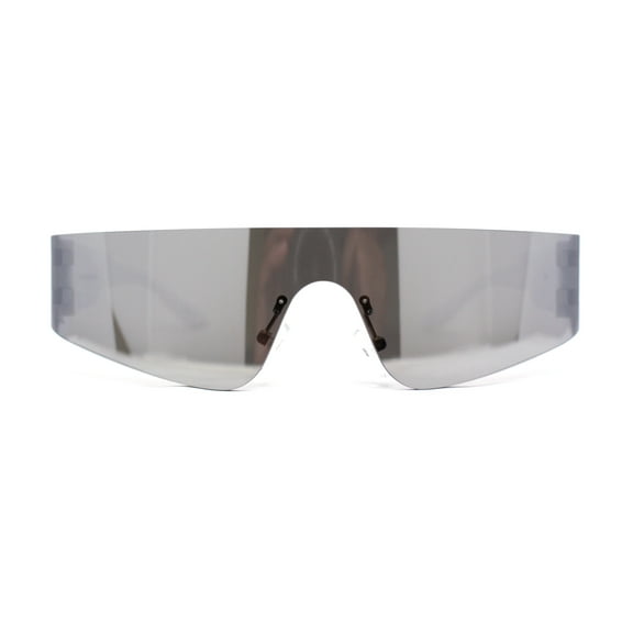 Retro Oversize Narrow Curved Shield Color Mirror Wrap Sport Sunglasses White Silver Mirror