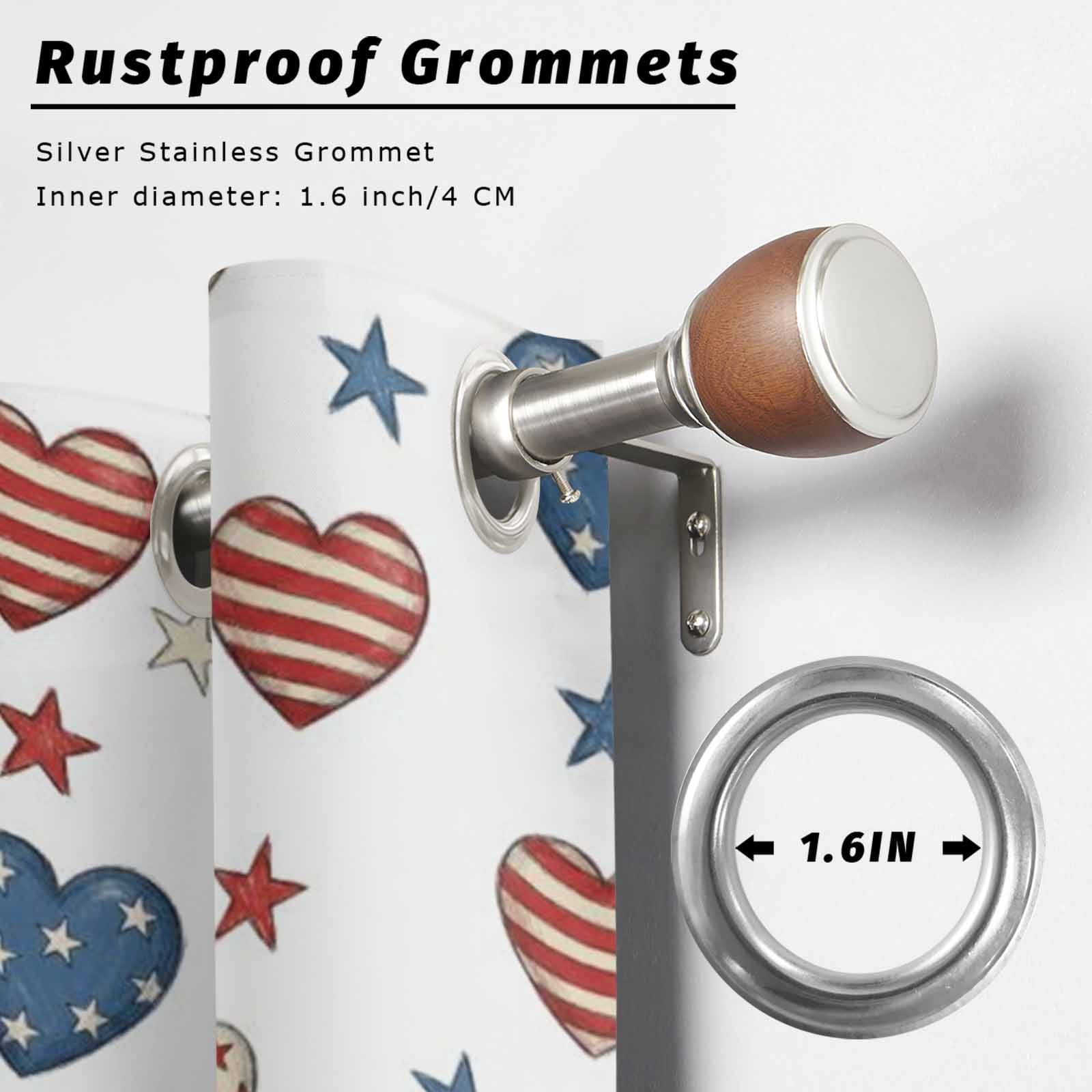 Independence Day Outdoor Curtains for Patio, Patriotic Watercolor Red Stripe Blue Love Heart Star Sunshade Privacy Drapes Grommet Waterproof Outside Curtains for Porch Balcony 54"x108", 1 Panel