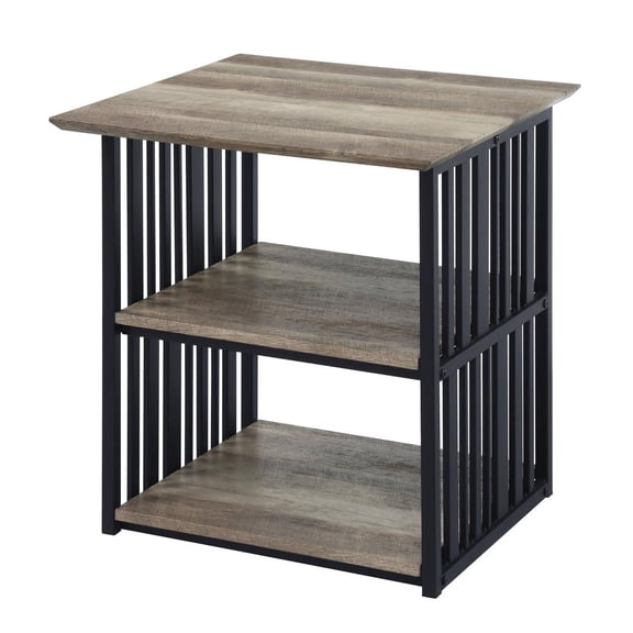 ACME Zudora Wooden Nightstand with Shelves in Antique Oak and Black