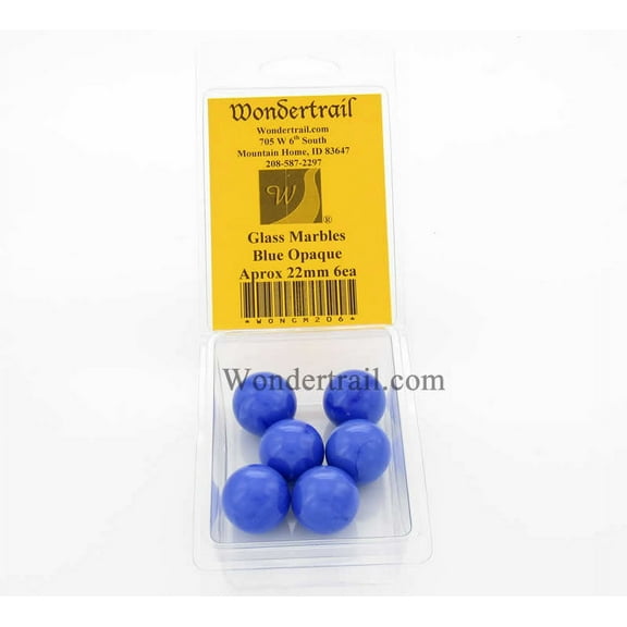 Blue Opaque 22mm Glass Marbles Pack of 6 Wondertrail