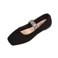 thumbnail image 1 of Black Women'S Loafers Square Toe Rhinestone Bean Flats Slip-On Solid Color Breathable Lightweight Non-Slip Daily Wear Flat Shoes For All Seasons Size 42, 1 of 9