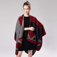 thumbnail image 3 of Red Women's Winter Reversible Oversized Blanket Shawl Wrap Open Front Poncho Cape Warm, 3 of 5