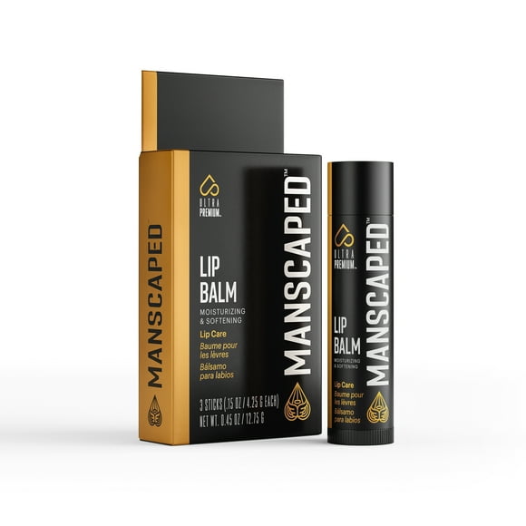MANSCAPED® Moisturizing and Soothing Men's Lip Balm, Infused with Peppermint Oil and Eucalyptus Oil for Chapped Lips, 3 Pack