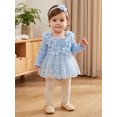 thumbnail image 5 of Cenuakty Baby Girl 2 Piece Outfit Adorable Flower Decor Long Sleeve Square Neck Tulle Romper Dress and Headband Set, 5 of 9