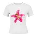 thumbnail image 5 of Xdegoge Womens Lily Floral Graphic Print Crop Tops Short Sleeve Crewneck Slim Fit Shirts Summer Casual Botanical Trendy Fitted T Shirts Y2K Vintage Inspired Basic Tees, 5 of 6