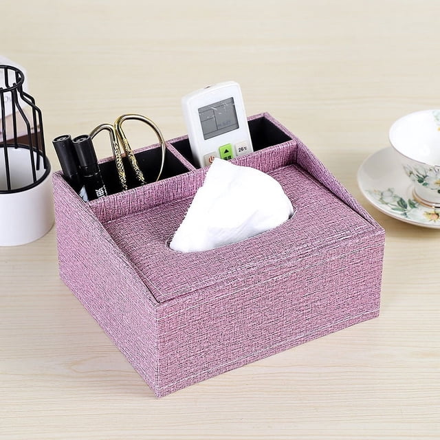 Nvzi Funda para caja de pañuelos de cuero, estilo retro, rectangular, multifuncional, con control remoto, para escritorio, servilletero,caja de almacenamiento para el hogar, color rosa