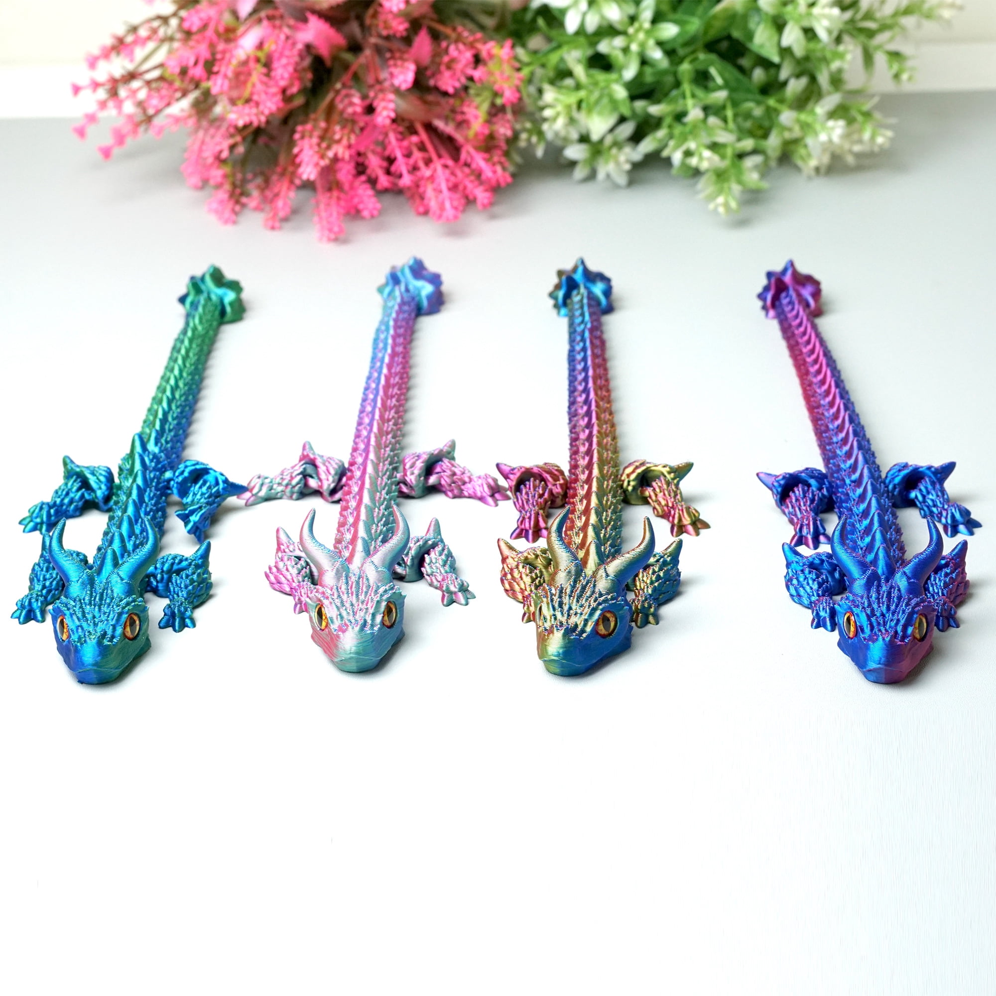 4pcs/set 3D Printed Triceratops ,Flexible Joint Animal lacertid Figurines,Realistic Eyes, Home Office Decor,Fidget Toy for Adults Teens Boy Festival Gifts
