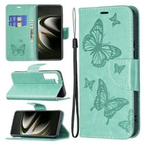 Dteck Butterfly Pattern Case for Samsung Galaxy S23,Magnetic Leather Card Wallet Case Shockproof Kickstand Cover with Wrist Strap for Galaxy S23,Green