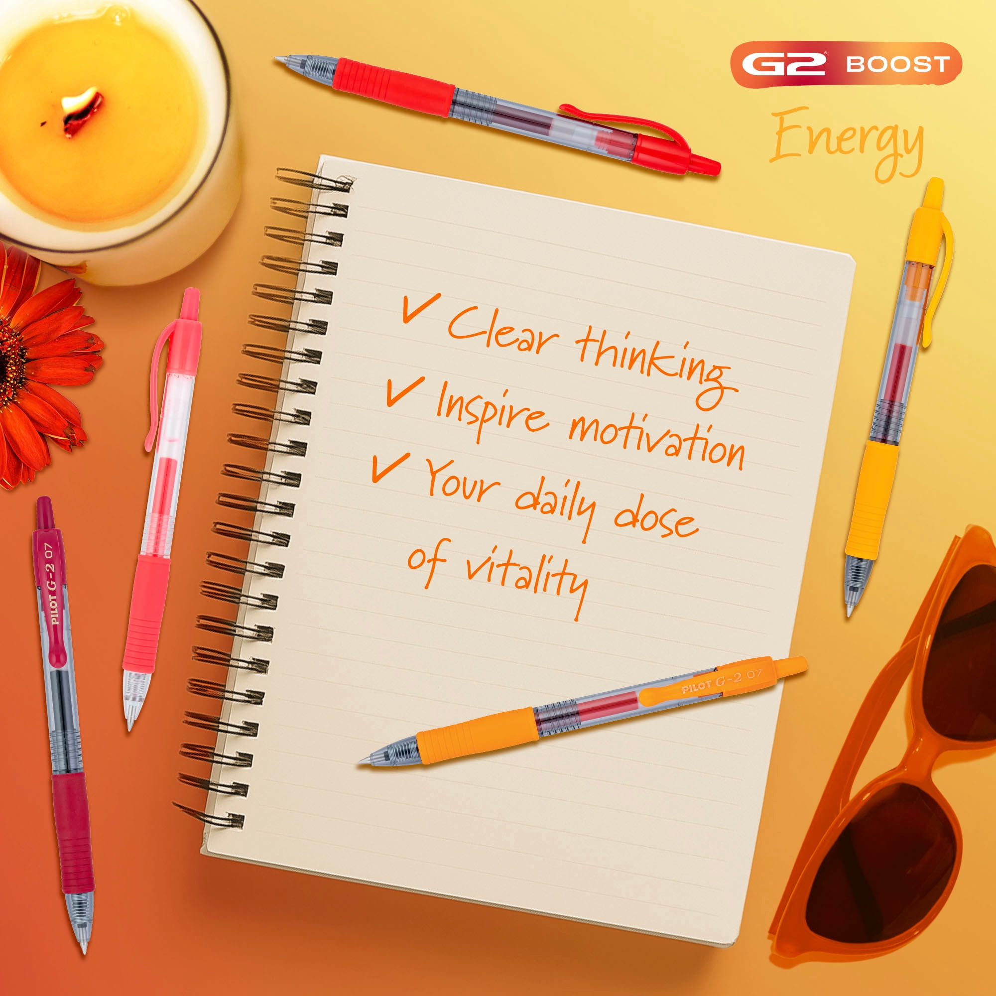 Pilot G2 Red Premium Gel Pens, Fine Point, 0.7mm, Assorted Ink, 5 Count