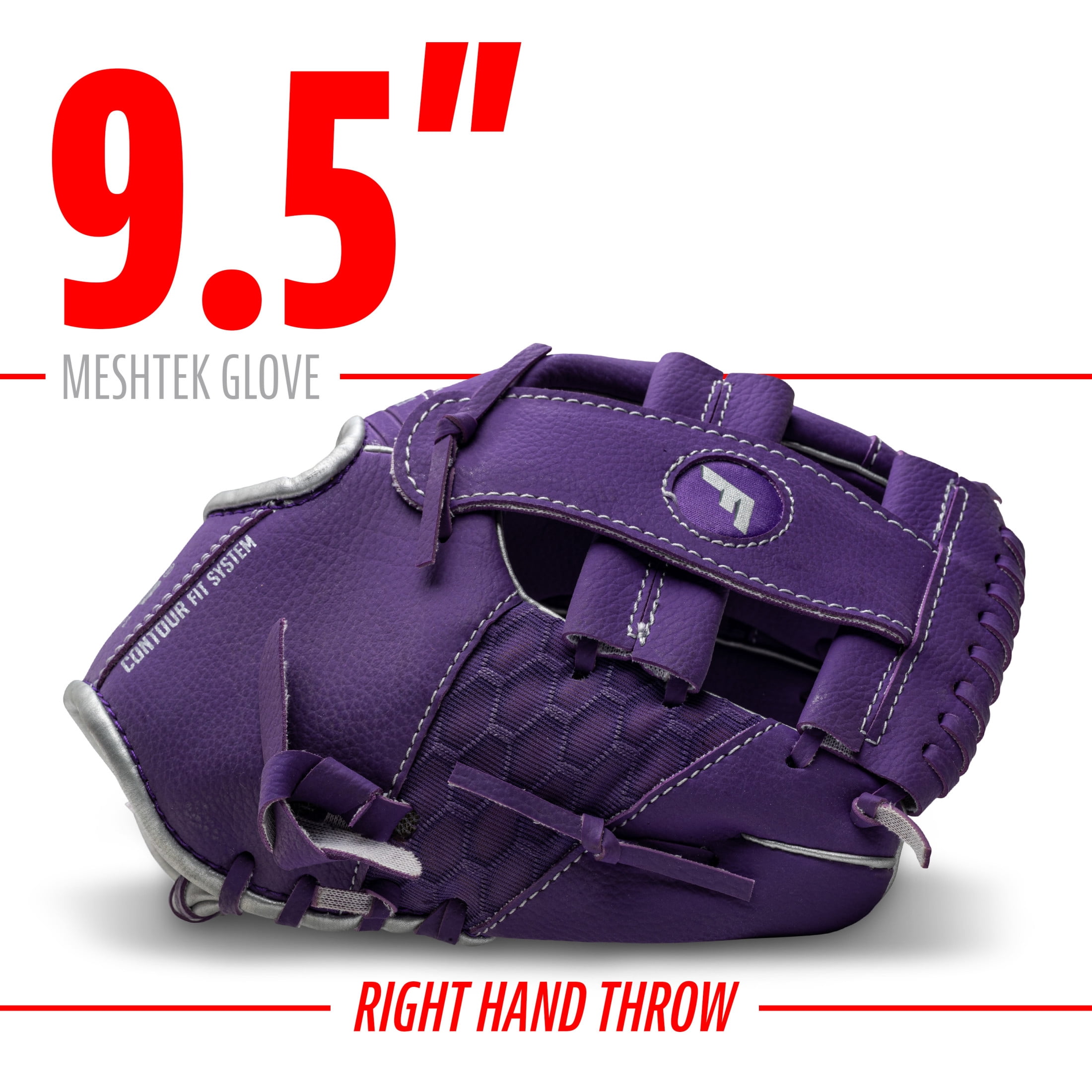 Franklin Sports Meshtek Kids Teeball Glove + Ball Set, 9.5 in, Purple/Silver, Right Hand Throw