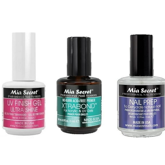 MIA SECRET UV Finish Gel Ultra Shine , Xtrabond Primer & Nail Prep -0.50 oz each