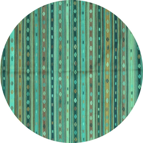 Ahgly Company Machine Washable Indoor Round Southwestern Turquoise Blue Country Area Rugs, 5' Round