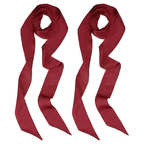 Uxcell Stylish Ribbon Scarf Solid Color Skinny Scarf Pure Long Neckerchief Silk Scarves Belts for Women Burgundy 2Pcs
