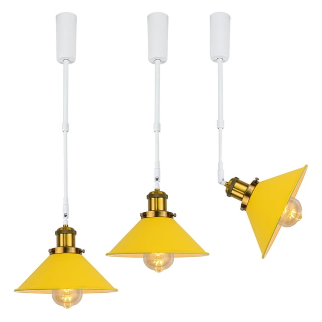 FSLiving Adjustable Height Track Pendnat Light J-Type Retractable Lift Track Spotlight with Telescoping Rod Adjustable Gimbaled Lamp-Post Juno Track DIY Cover Lamp, Yellow - 3 Lights