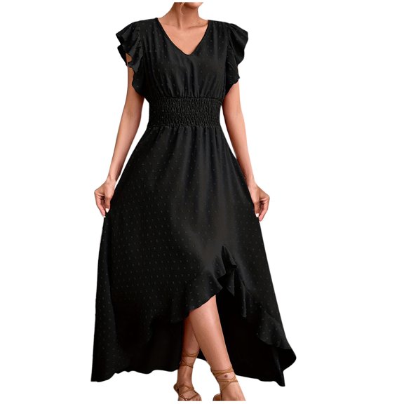 Drses Sleeveless Dress for Women Summer Women's Summer Casual Solid Color Fashion Elastic Waist Sleeveless V-neck Dress Sundress for Women 2024