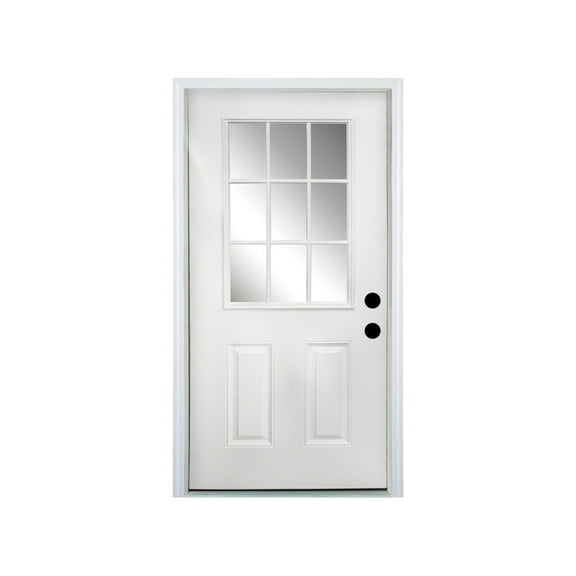 Holaki 36 x 80 Fiberglass Entry Door with Brickmould,4-9/16 in.Vinyl Frame,9 Lite Low-E Glass - Primed Front Door for Home's Front Entrance,Left Hand Inswing,White Oak Wooden Grain Knock-Down Door