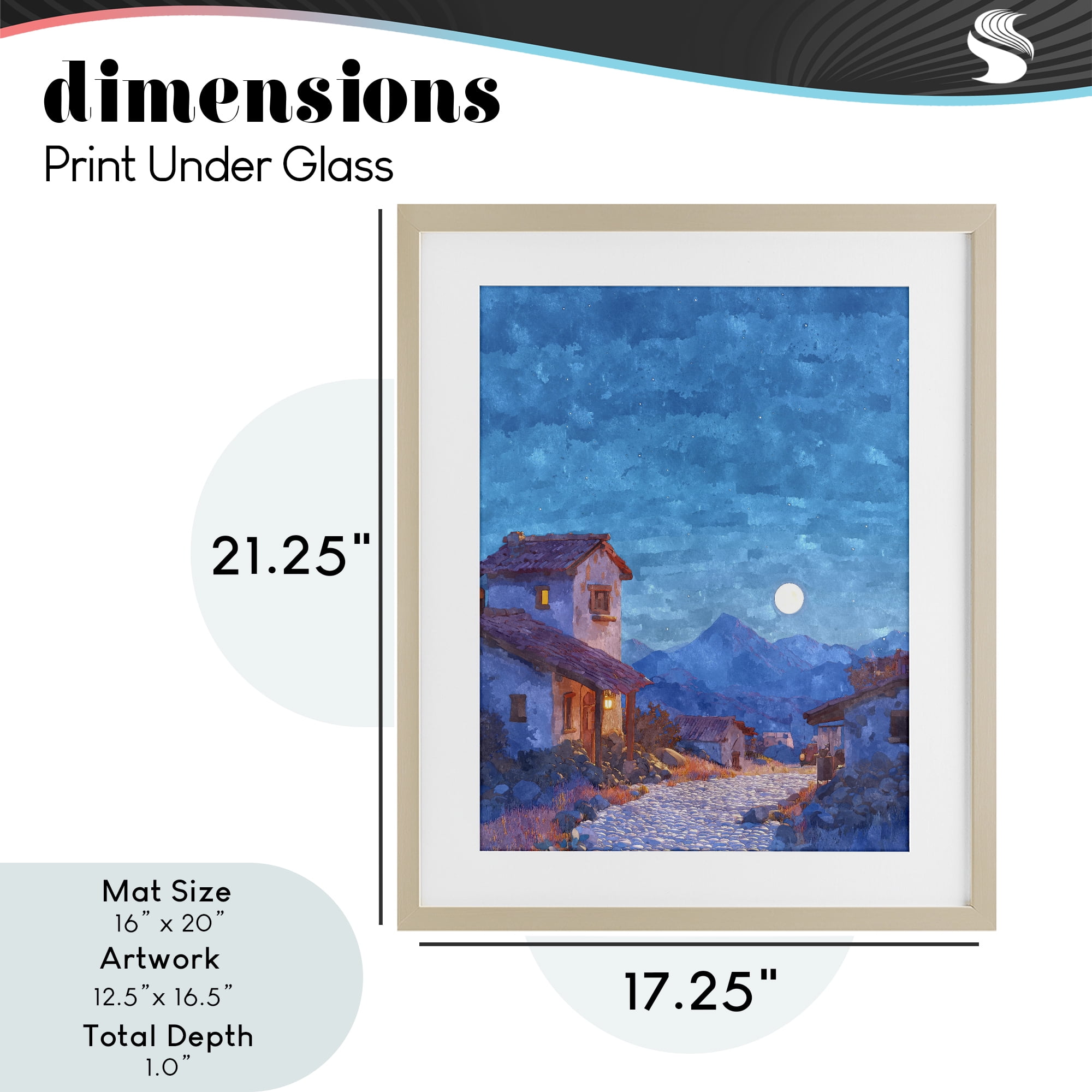 Moon over Quiet Town Birch Framed Print Under Glass, design by Ziwei Li