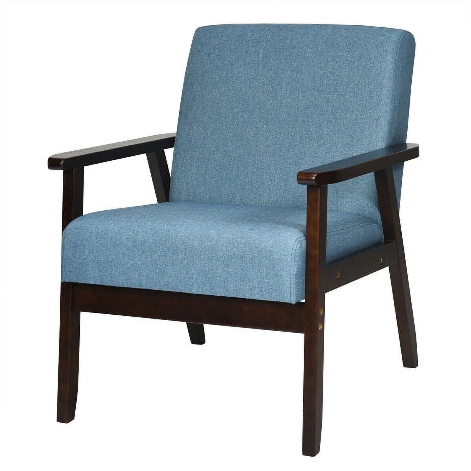 Demi Bonn Mid-Century Modern Accent Chair, Retro Fabric Armchair, Solid Rubber Wood Fabric Accent Armchair, for Living Room, Blue