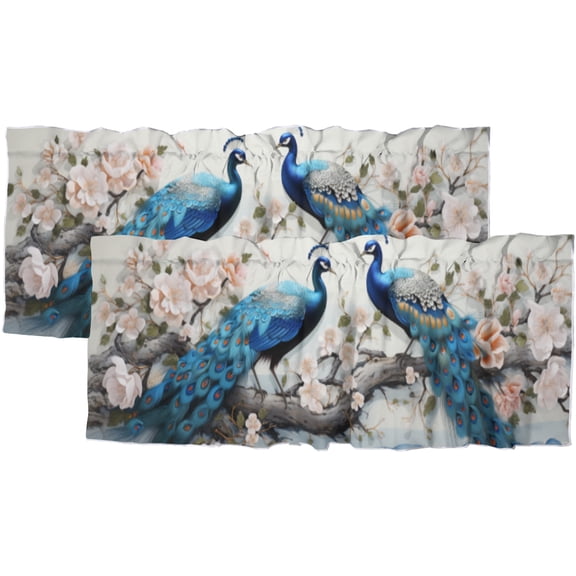 Peacock Kitchen Valance Curtain Rod Pocket Elegant Animal Flower Retro Peacock Feather Thermal Insulated Room Darkening Curtain for Dinning Room 54 by 18 in, 2 Panel