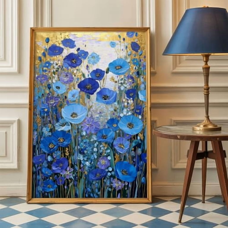 Gustav Klimt Wall Art, Blue Flower Poster, Botanical Wall Art