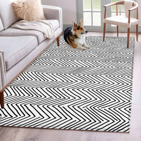 White Black Stripe Area Rug 3x5 Washable Rug Non Slip Modern Abstract Art Moire Striped Large Area Rug Indoor Floor Carpet for Entryway Bedroom Kitchen Living Room Home Office Dining Room Nursery