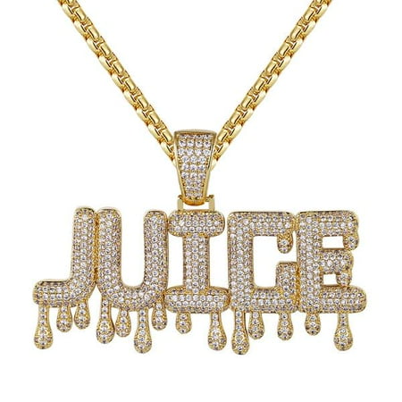 chain iced drip custom letters juice gold pendant dripping 14k finish bling