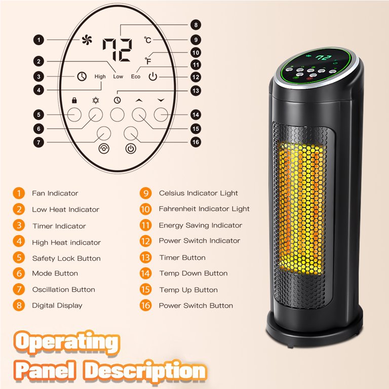 Portable Space Heater, 1500W/1000W ETL Certified Quartz Heater with  Thermostat, Personal Heater with R/C, Heat Up 200 sq. Ft in Minutes, 12H  Timer, Overheat u0026 Tip-Over Protection for Home Office, K741 -