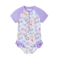 thumbnail image 4 of Girls One Piece Swimsuit, Toddler Swimsuit with Ruffles, Long Sleeve Rashguard Toddler, Half Zip Romper for Summer, Kids Bathing Suit with Ruffle Shorts for Beach Pool, 4 of 9