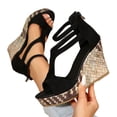 thumbnail image 4 of Women's Fashionable Versatile Plus Size Outerwear Wedge Sandals-Solid Color Round Toe Open Toe Back Zip Black 39, 4 of 9