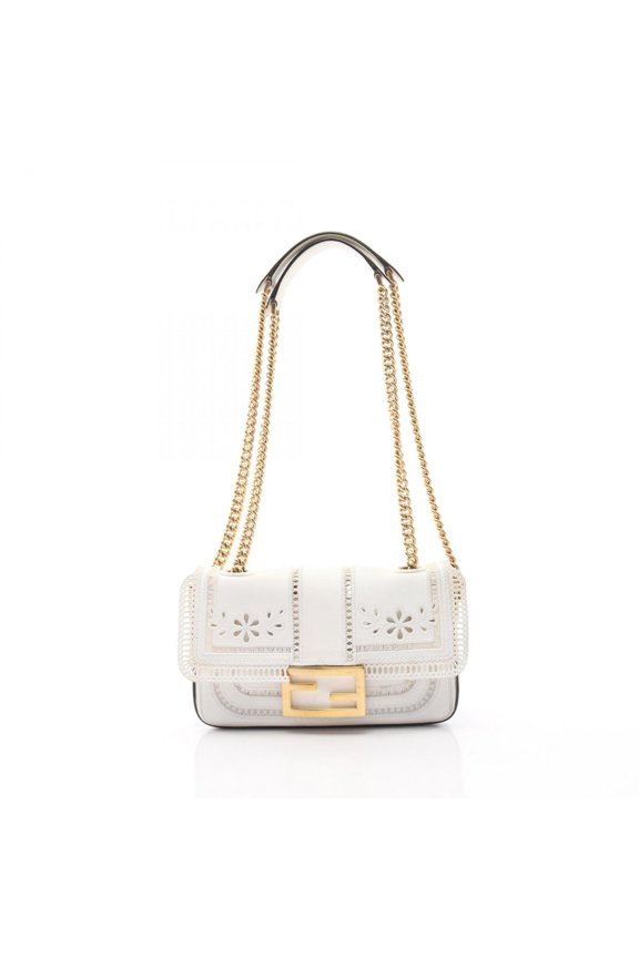 Pre-Owned Fendi Nappa Apollo Floral Bucket Bag Shoulder Handbag Leather Women's White