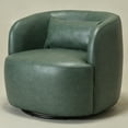 thumbnail image 5 of 34" Wide Swivel Faux Leather Armchair No Assembly Upholstered PU Leather Swivel Accent Chairs with Toss Pillow for Living Room Office Lounge (Green, Single), 5 of 13