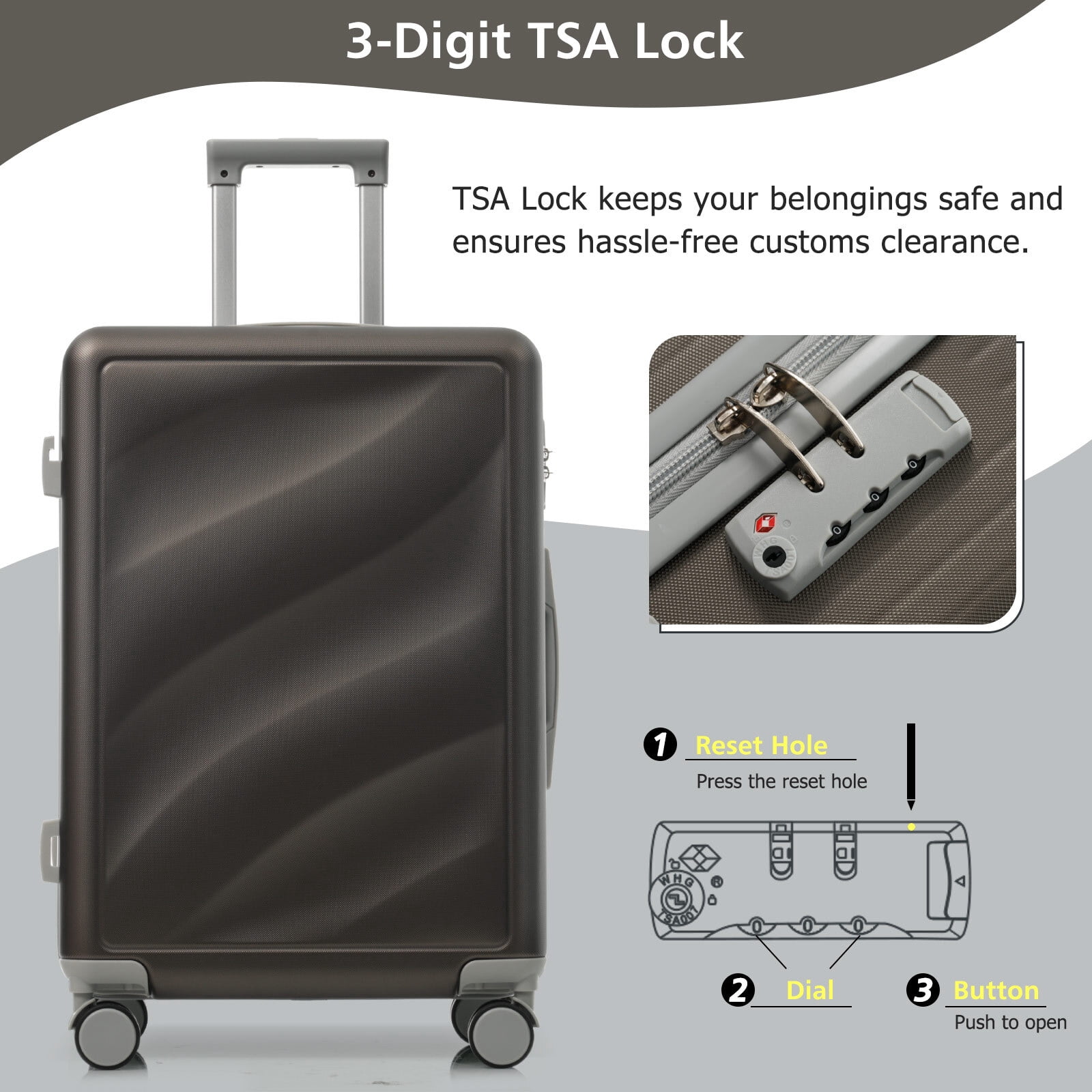 Euroco Luggage Set 3 Piece, ABS Hardside Suitcase with Spinner Wheels,TSA Lock and 2 Side Hooks,Lightweight Durable Travel Suitcase Set(20"/24"/28"),Bronze