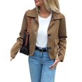 thumbnail image 2 of Women'S Casual Blazer Jacket Notched Lapel Single Breasted Faux Suede Leather Suit Jacket Brown M, 2 of 8