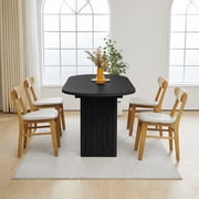 70.8 Inch Dining Table for 4-6 People, Oval Kitchen Table with Wood Strip Base, Modern Farmhouse Large Round Dining Room Tables for Kitchen Living Room (Natural)