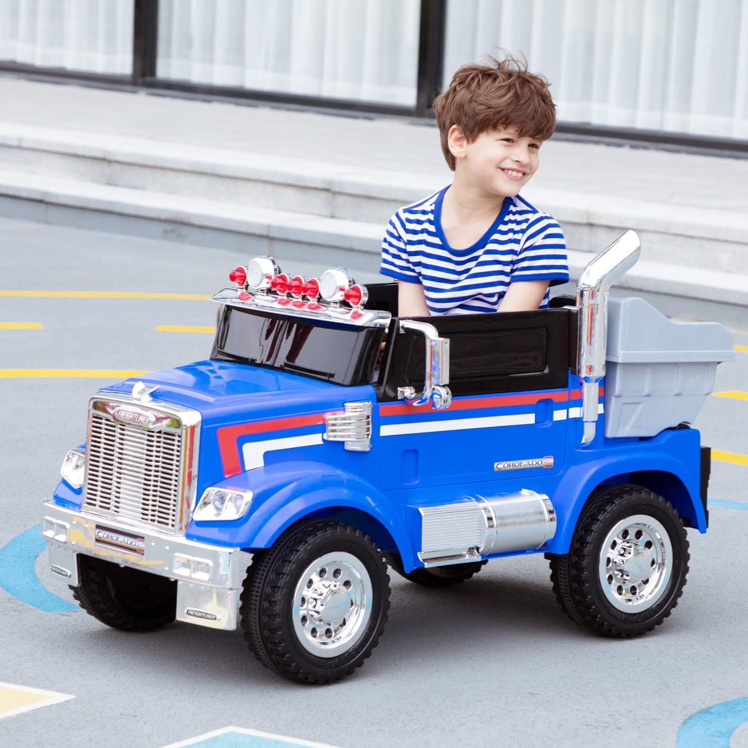 CIPACHO 12V Kids Battery Electric Ride On Car Toy with Remote Control, Transformers Die-Cast Vehicle W/ Music, Rear Loader, Blue CIPACHO 12V Kids Battery Electric Ride On Car Toy with Remote Control, Transformers Die-Cast Vehicle W/ Music, Rear Loader, Blue