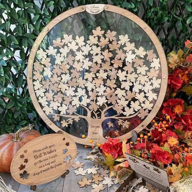 Caja de mensajes de boda de madera con 60/80pcs Hojas de arce Señal de boda Libro de visitas DIY Souvenirs Adornos Decoración de la boda