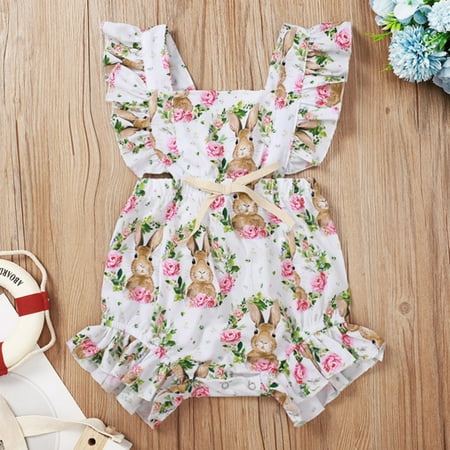 

SELONE 3-18M Easter Baby Girl Clothes Newborn Infant Baby Girls Vest Easter Bunny Floral Print Ruffled Romper Bodysuit Graphic Bunny Gnomes Easter Eggs Printing Sleeveless Summer Pullover White 68
