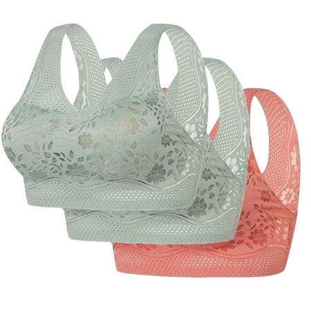 REORIAFEE Bralette for Women 3PC Gathered Together No Wire Bras Solid Brassiere Comfy Wide Strap Breathable Corset Underwear Comfortable Classic Support Lingerie Orange XXXL