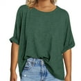 thumbnail image 2 of Roll Short Sleeved Solid Color Plus Size Women T-Shirt Tops, 2 of 2