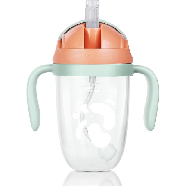 Vaso para bebés de más de 8 meses, vaso para bebés | 300 ml | pajita con peso y asas de fácil agarre, biberón con tapa abatible, vaso de entrenamiento para beber de forma independiente, antiderrames.
