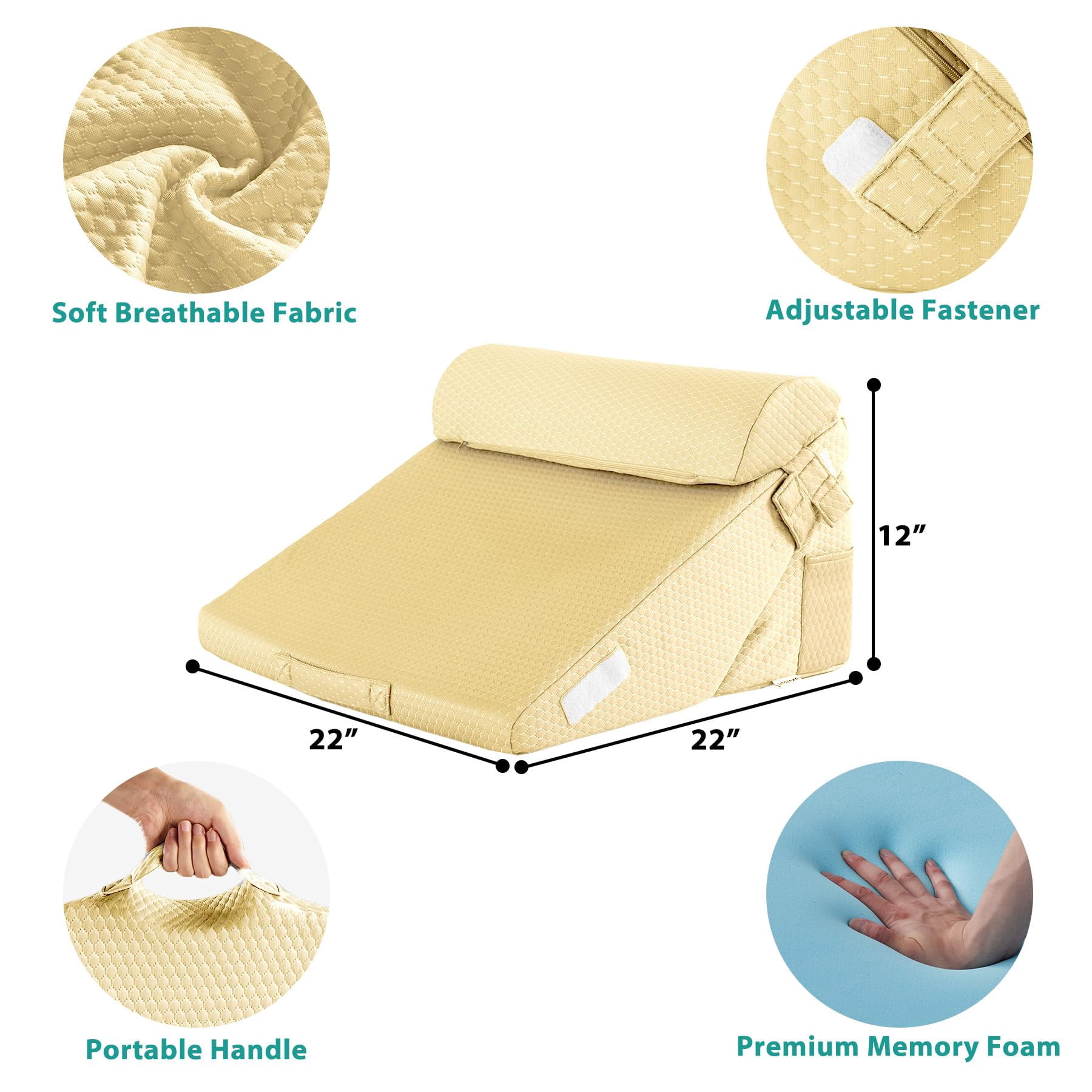 Adjustable 3pcs Bed Wedge Pillow Set  Memory Foam Pillows For Neck Leg Sleeping Sitting Up In Acid Reflux And Beige Yellow