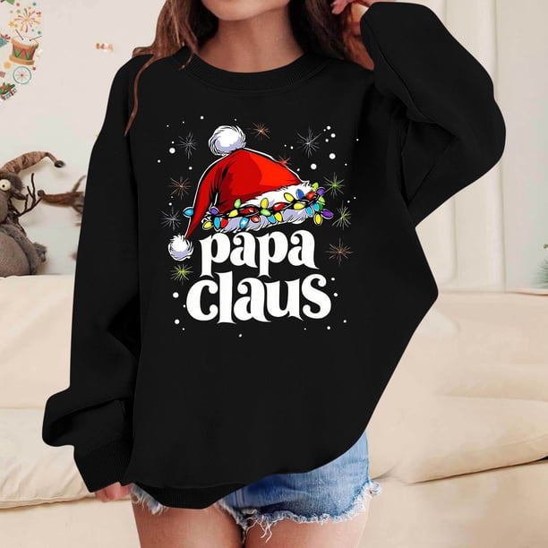 Blusas y camisas de manga larga con cuello redondo para niños Estampados navideños de manga larga Casual Suelto Forro polar para mayor calidez Sudadera con capucha de manga larga con cuello redondo pa