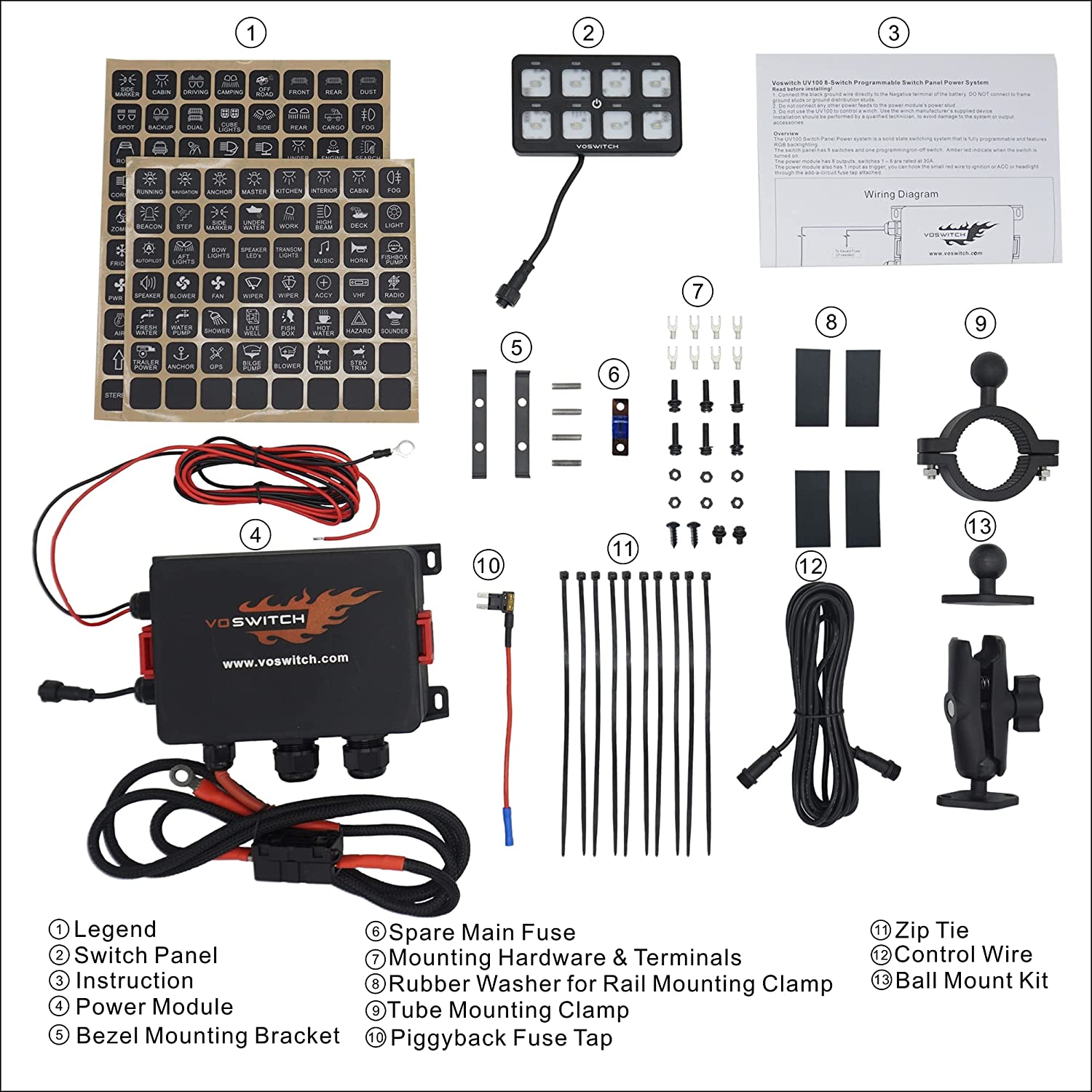 Voswitch UV100 Gang Programmable Switch Panel Power Control System Truck  UTV Side by Side Boat