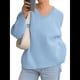 thumbnail image 3 of Suéteres de Cuello en V para Mujer, Suéteres Negros, Tops de Punto Básicos de Otoño con Dobladillo Alto y Bajo, Suéter Informal. Azul XL, 3 of 7
